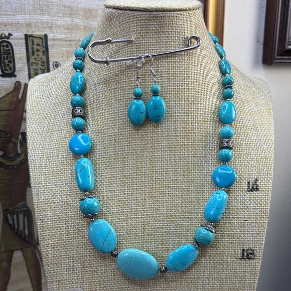 Turquoise (Howlite) Beaded Necklace and Earring Set - Picture 1 of 1